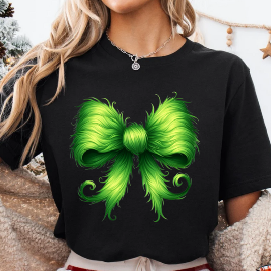 Green Christmas Bow DTF Shirt Transfer