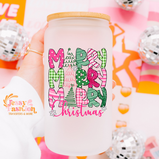 Pink Merry Christmas UV DTF Decal