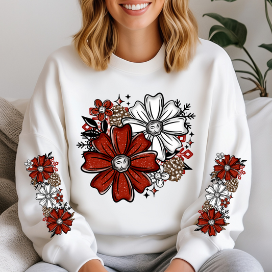 Red Christmas flowers with sleeves DTF Shirt Transfer