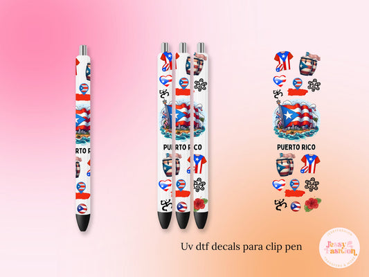 Puerto Rico Bandera UV DTF DECAL BOLÍGRAFO