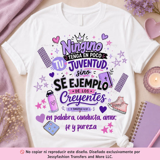 Ninguno Tenga En Poco Tu Juventud 1 Timoteo 4:12 Dtf shirt transfer