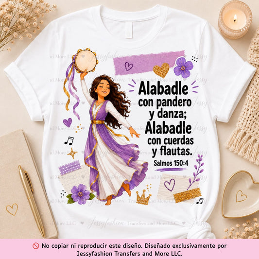 Alabadle Con Pandero Y Danza Dtf shirt transfer