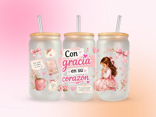 Con Gracia En Su Corazón  UV DTF CUP WRAP