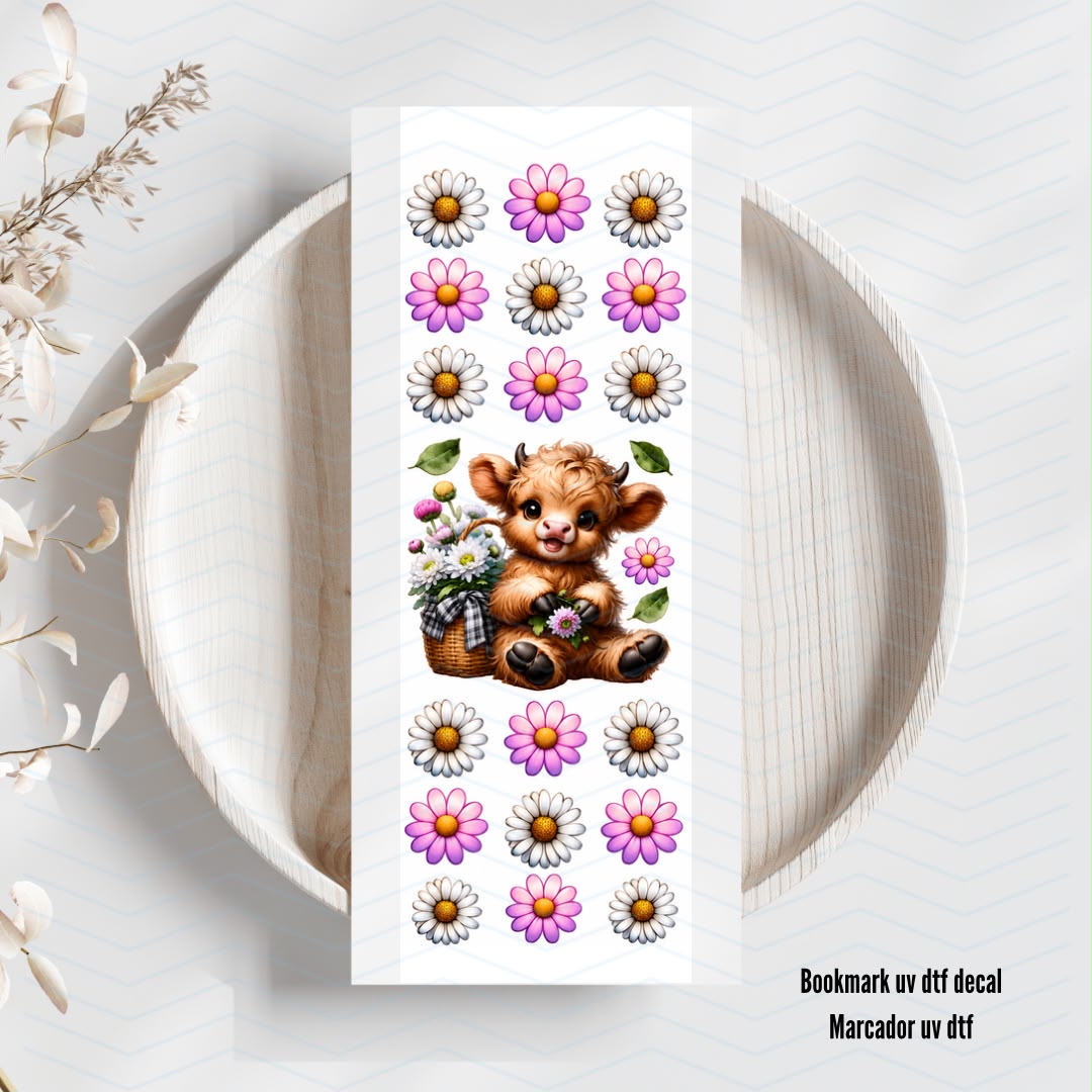 Highland Cow Floral Uv Dtf Bookmark