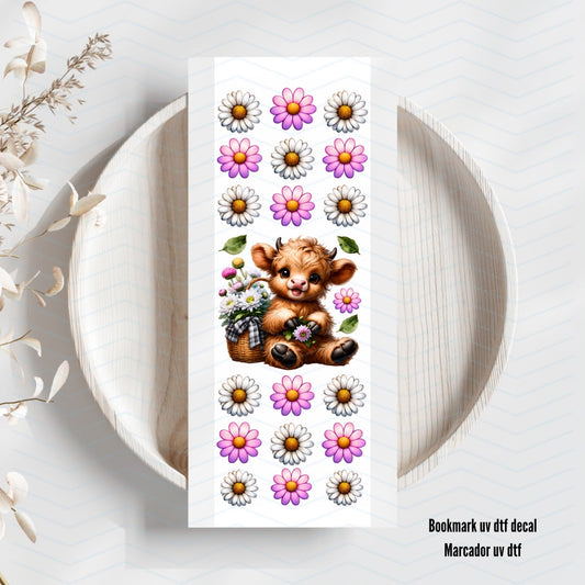 Highland Cow Floral Uv Dtf Bookmark