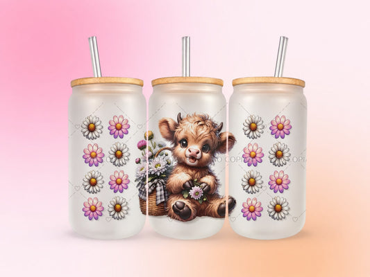 Highland Cow Floral UV DTF CUP WRAP