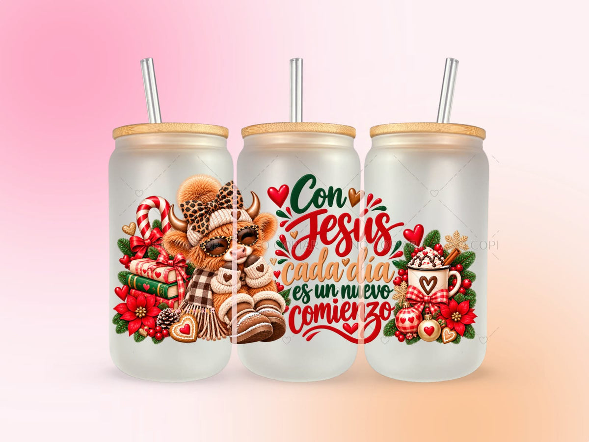 Con Jesús cada día es un nuevo comienzo UV DTF CUP WRAP