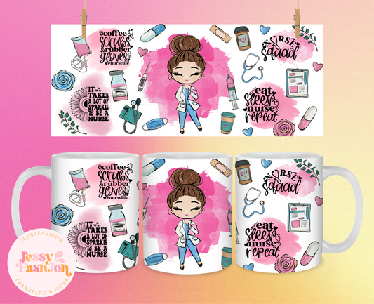 Nurse bun hair mug 11oz Sublimation transfer