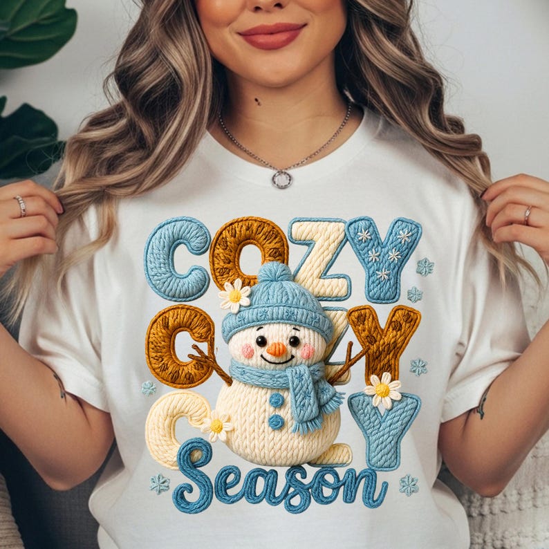 Cozy Snowman Crochet Dtf Shirt Transfer