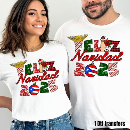 Puerto Rico Feliz navidad 2025  Dtf Shirt Transfer