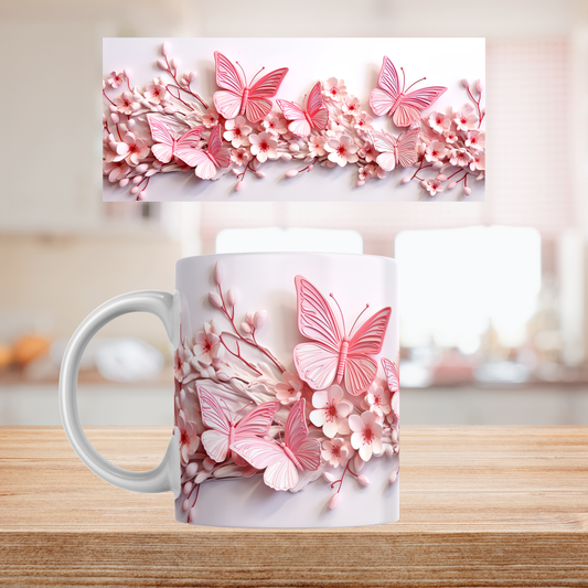 Pink Butterflies mug 11oz Sublimation transfer