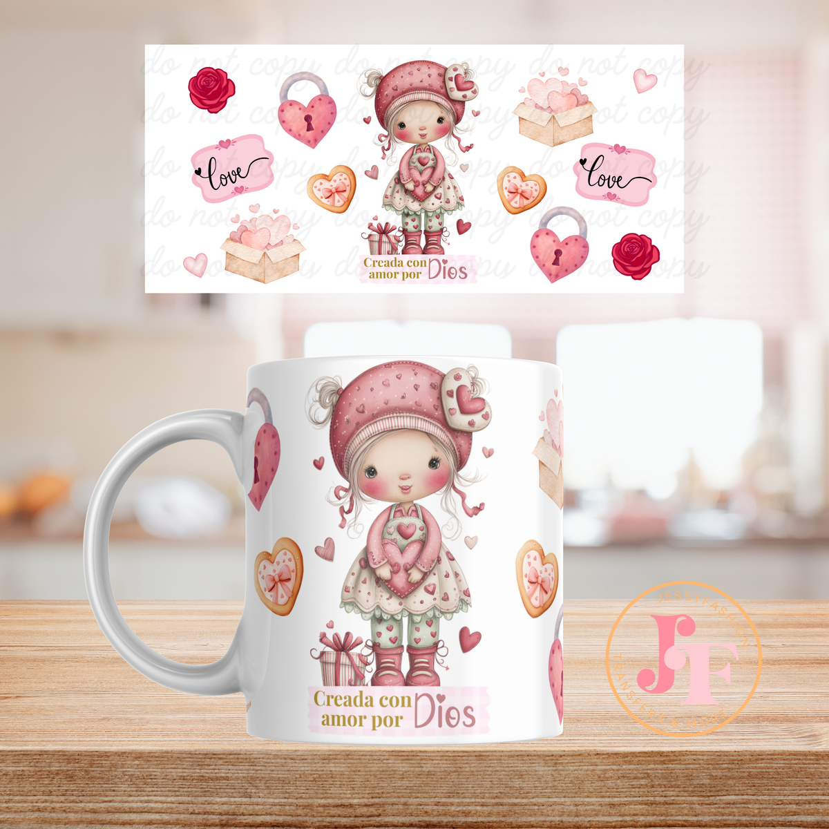 Creada con amor por Dios mug 11oz Sublimation transfer