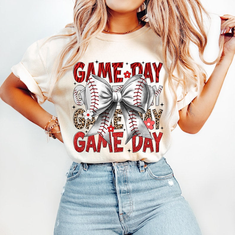 Baseball bow game day! DTF Shirt Transfer
