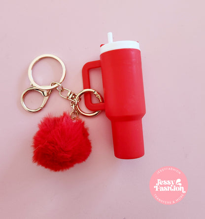 Mini Tumbler Keychain with pompom pendant