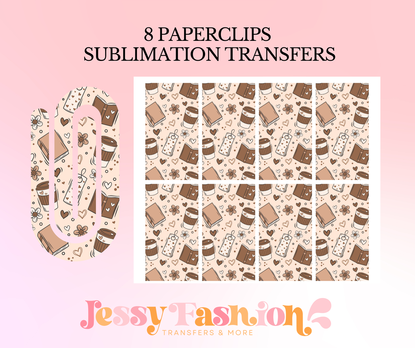 Books and coffee paperclip SUBLIMATION TRANSFER