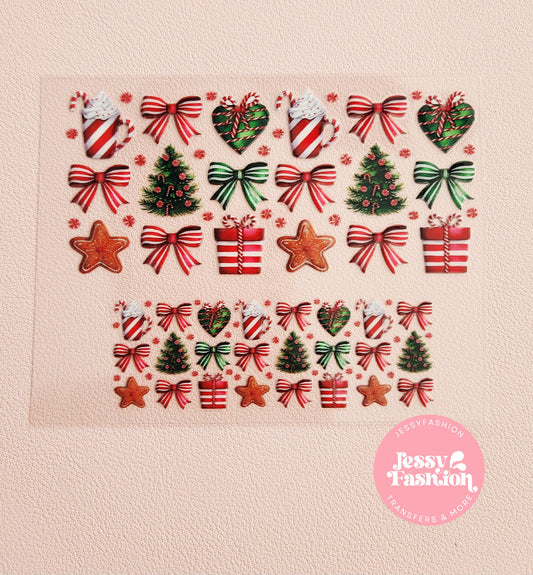 Candy cane Christmas bow Mini uv dtf wrap