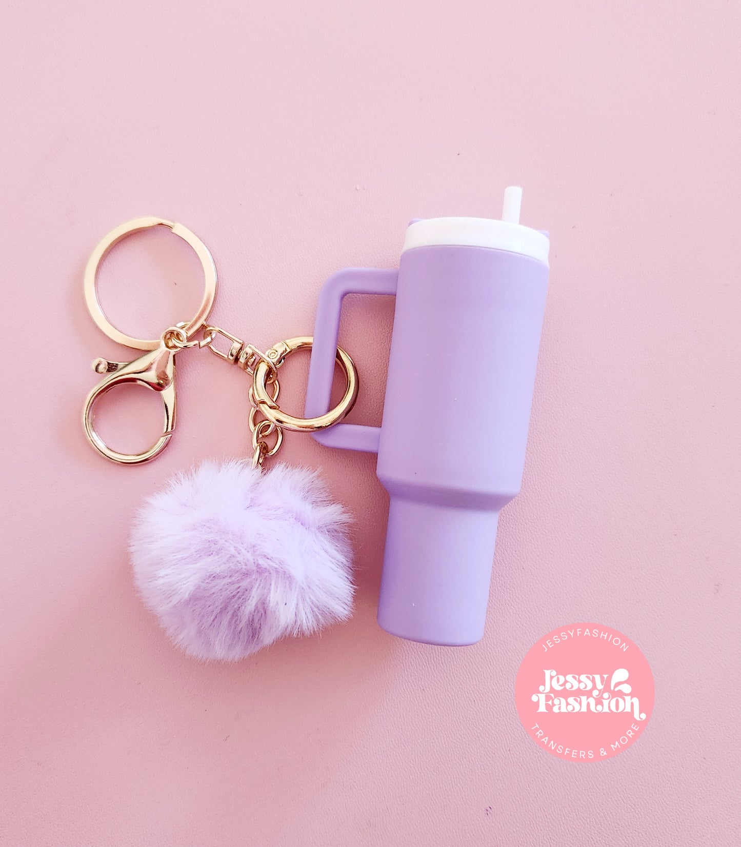 Mini Tumbler Keychain with pompom pendant