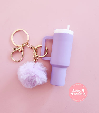 Mini Tumbler Keychain with pompom pendant