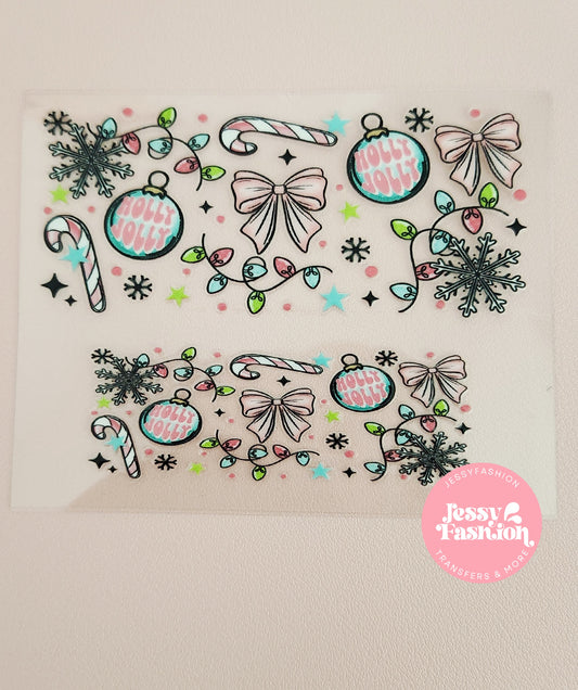 Holly Jolly Christmas Lights Mini uv dtf wrap