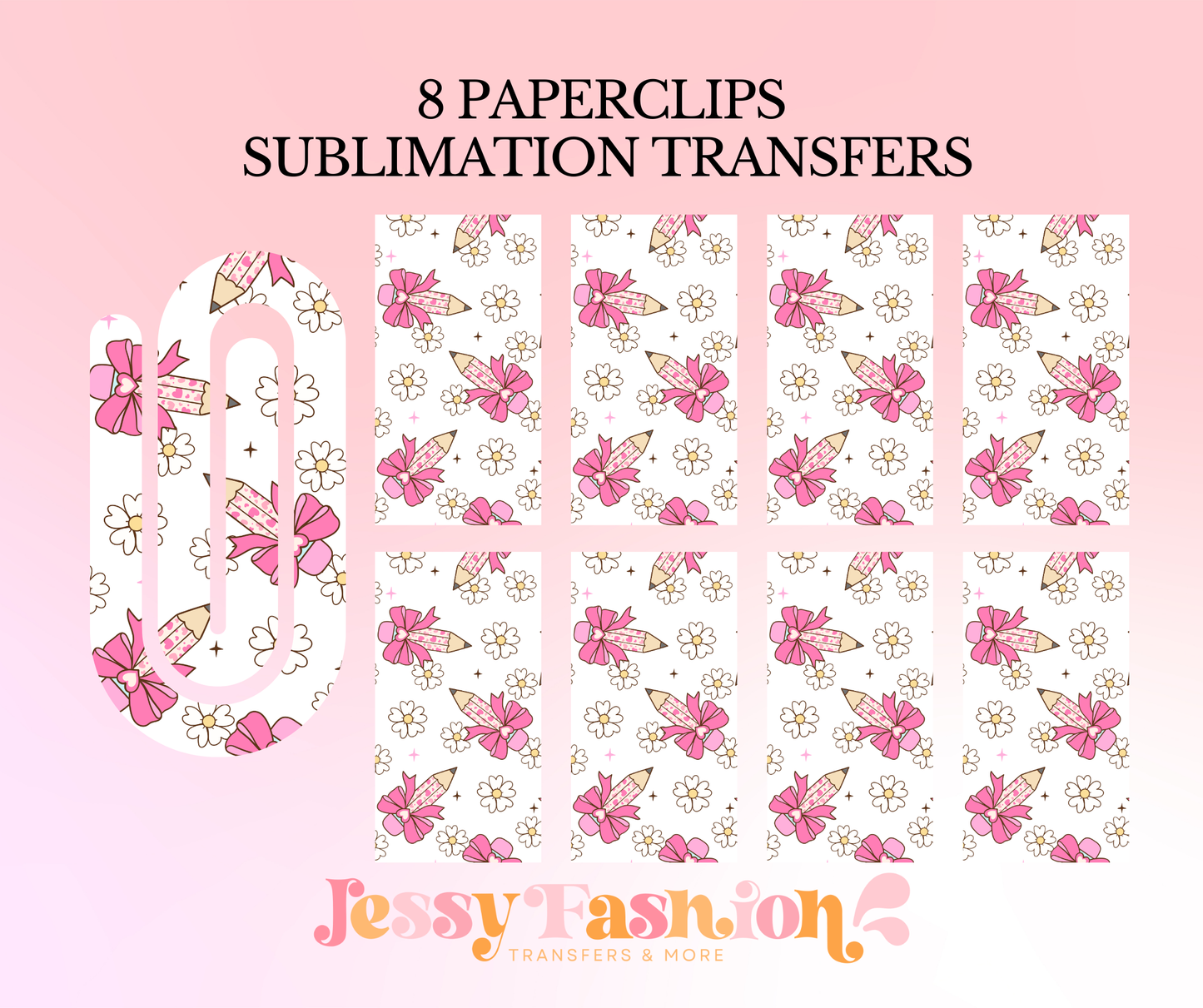 Teacher pencil bow paperclip SUBLIMATION TRANSFER