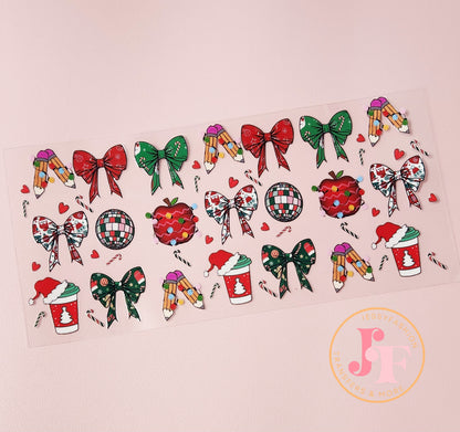 Christmas Teacher Red Bow UV DTF CUP WRAP