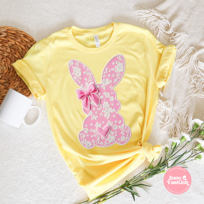 White lace bunny bow DTF Shirt Transfer