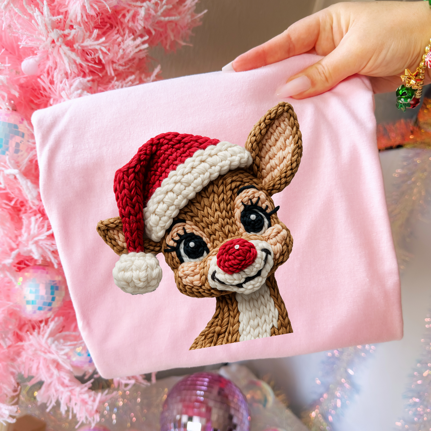 Cute Rudolph Crochet Dtf Shirt Transfer