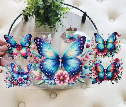 Blue Butterflies UV DTF CUP WRAP