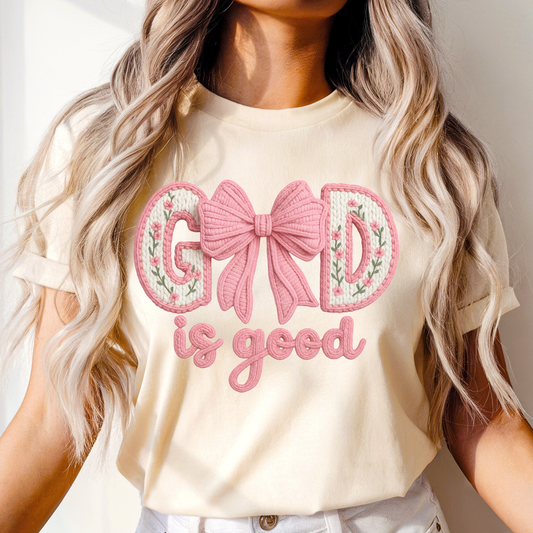 God is good pink Crochet Dtf Shirt Transfer