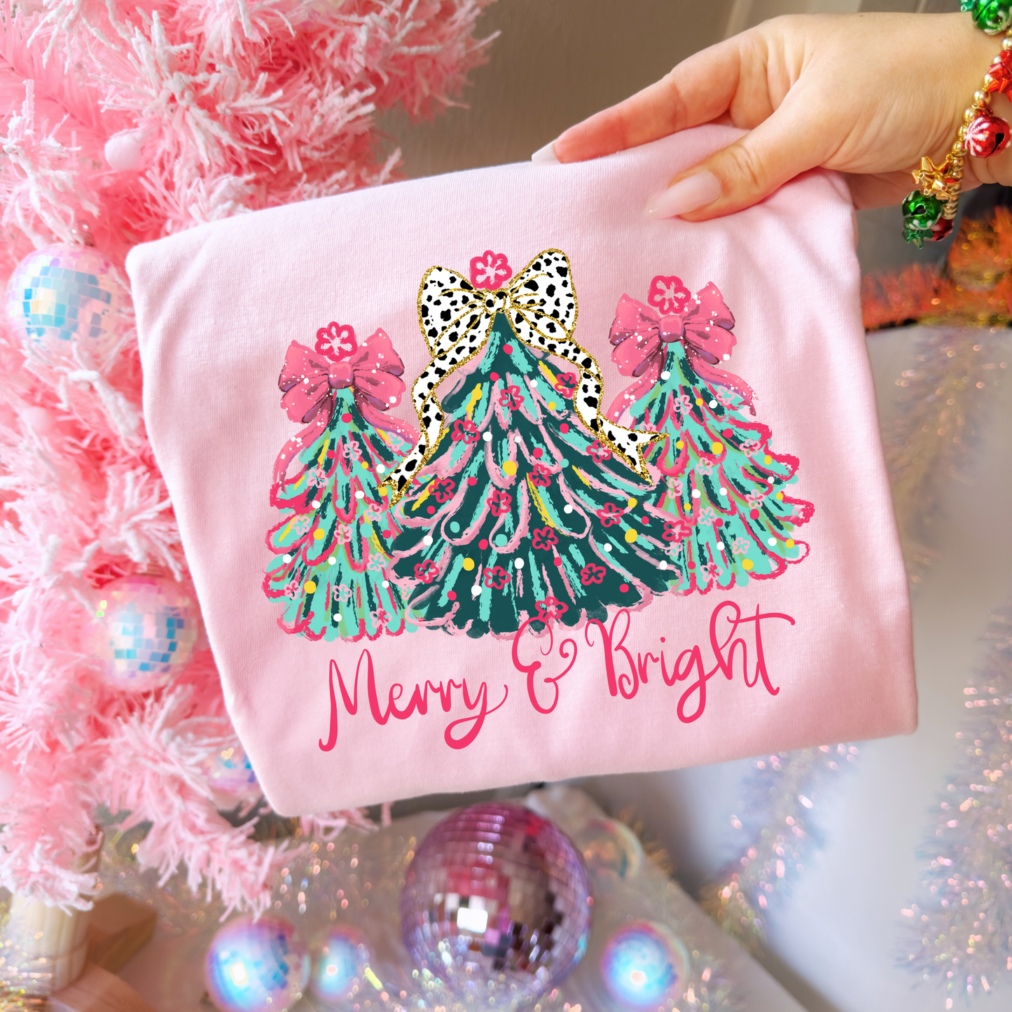 Merry & Bright Christmas Trees  Dtf Shirt Transfer