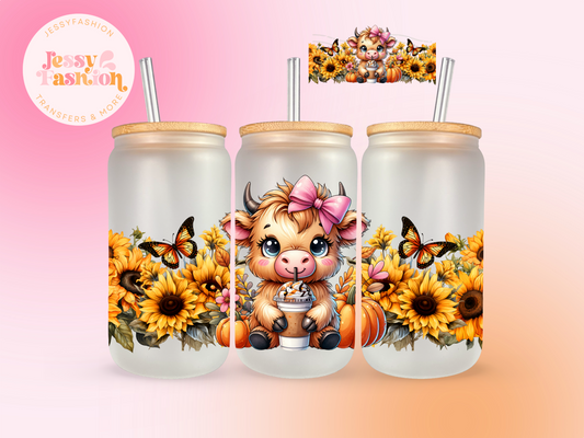 Cute sunflower cow DTF CUP WRAP