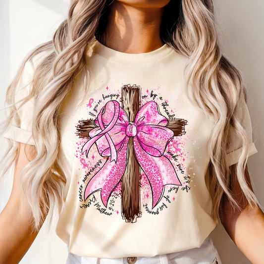 Cross pink bow breast cancer DTF Shirt Transfer