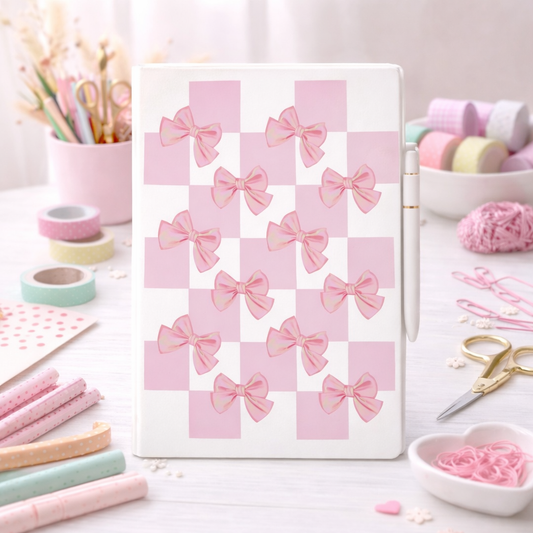 Pink Bow Checkers UV dtf notebook