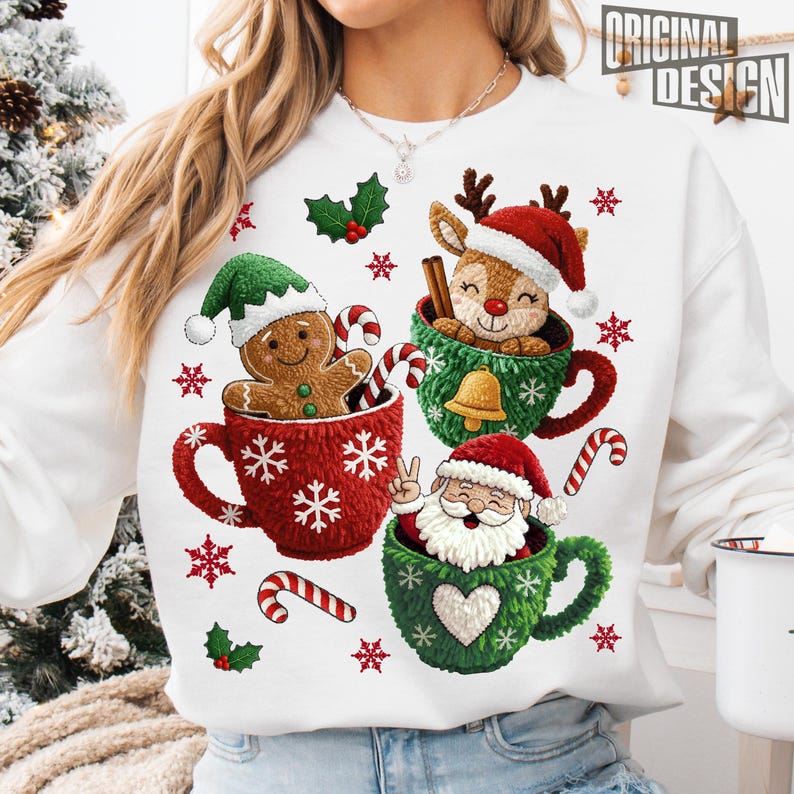 Christmas Cups Crochet Dtf Shirt Transfer