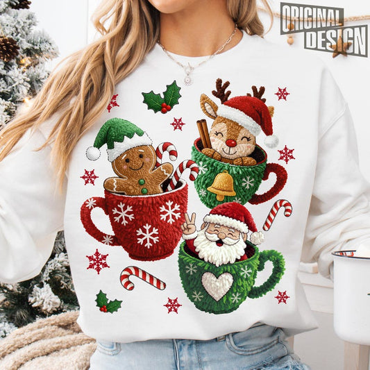 Christmas Cups Crochet Dtf Shirt Transfer