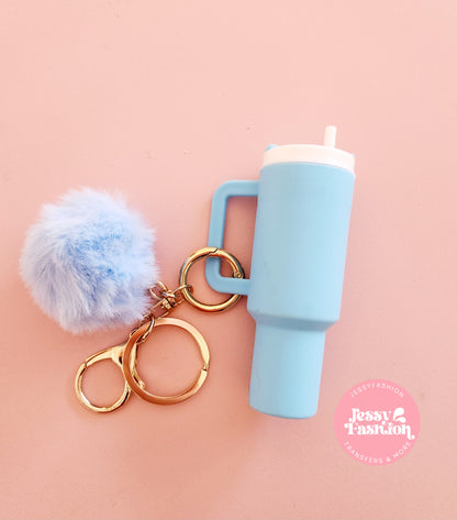 Mini Tumbler Keychain with pompom pendant