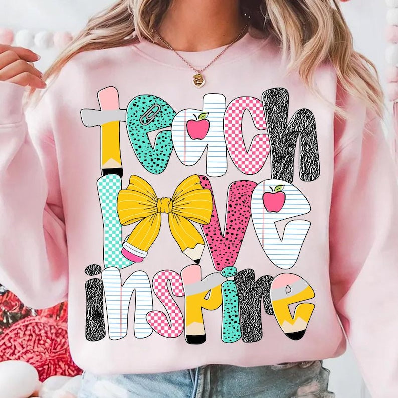 Teacher, Love, Inspire Dtf Shirt Transfer
