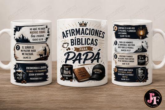 Afirmaciones bíblicas para papá  mug 11oz Sublimation transfer