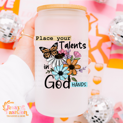 Pon tus talentos en las manos de Dios UV DTF Decal