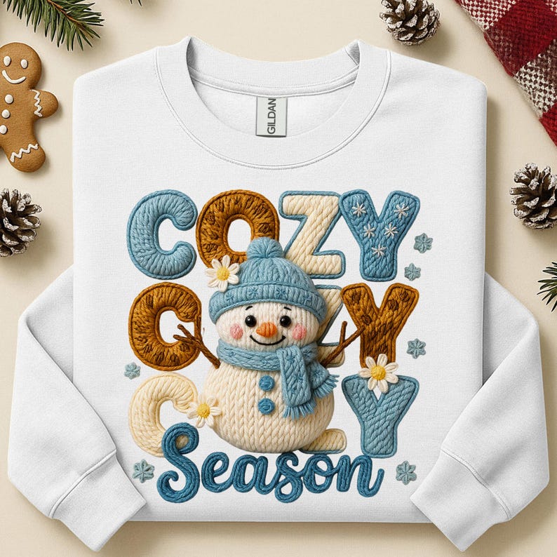 Cozy Snowman Crochet Dtf Shirt Transfer