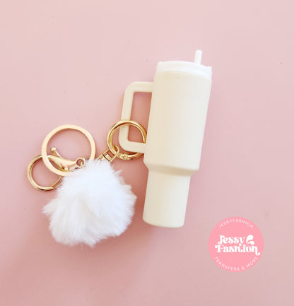 Mini Tumbler Keychain with pompom pendant