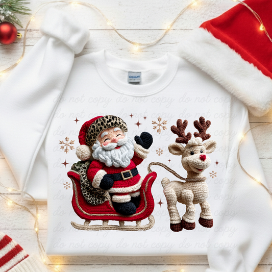 Crochet Santa and Rudolph  Dtf Shirt Transfer