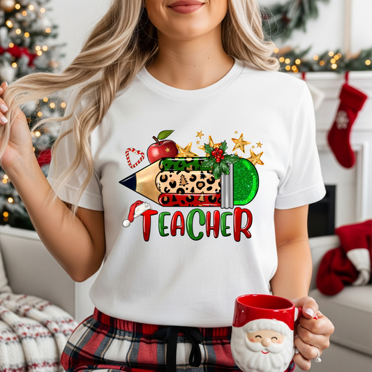 Teacher Christmas pencil DTF Shirt Transfer
