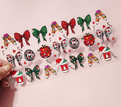 Christmas Teacher Red Bow UV DTF CUP WRAP