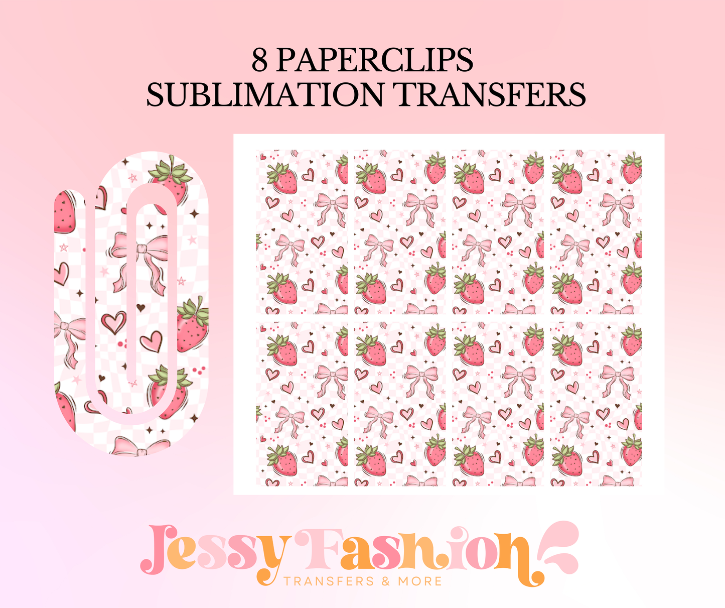 Strawberries and pink bow paperclip SUBLIMATION TRANSFER