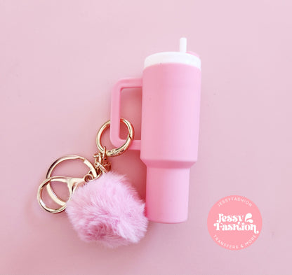 Mini Tumbler Keychain with pompom pendant