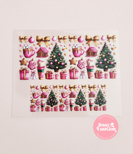 Pink Christmas Mini uv dtf wrap