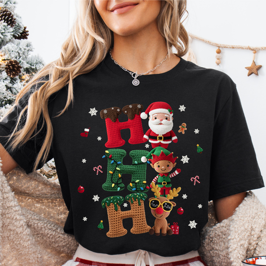Ho Ho Ho Cute Crochet Dtf Shirt Transfer