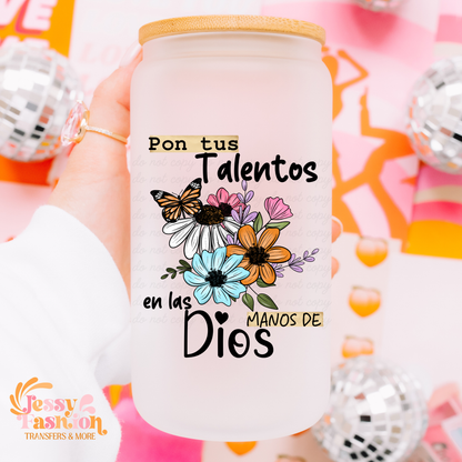 Pon tus talentos en las manos de Dios UV DTF Decal