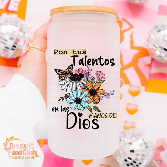 Pon tus talentos en las manos de Dios UV DTF Decal